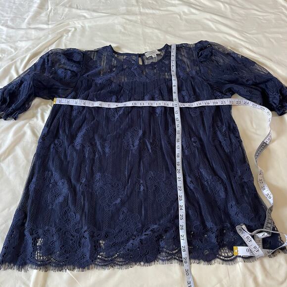 Blue Lace Overlay Sweetheart Neckline Blouse Plus Sz 2X Cruise Coastal Beach - Picture 13 of 13